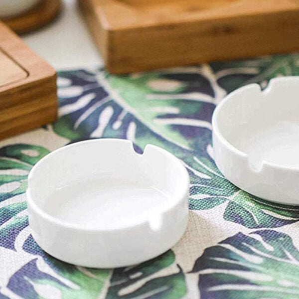 Ceramic Ashtray With Bamboo Base & Storage Box