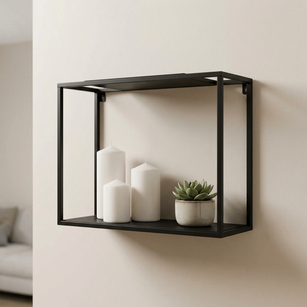 Micasa Modern Black Steel Rectangular Wall Shelf Box