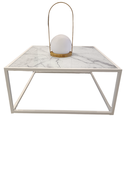 Nevia 2 -White Glass Marble Look Square Table By Reality