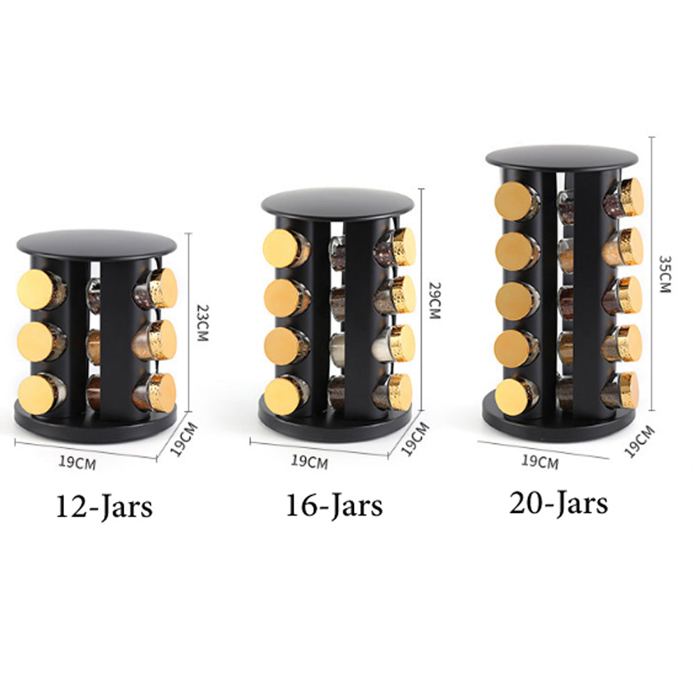 12-Jars Stainless Steel Black Rotating Spice Rack