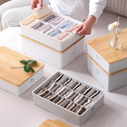 Luxury Box With Bamboo Lid. Socks, Bra & Underwear Organizer