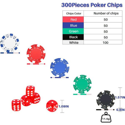 Professional Printed Poker Chips, 300 Pcs in Aluminum Case