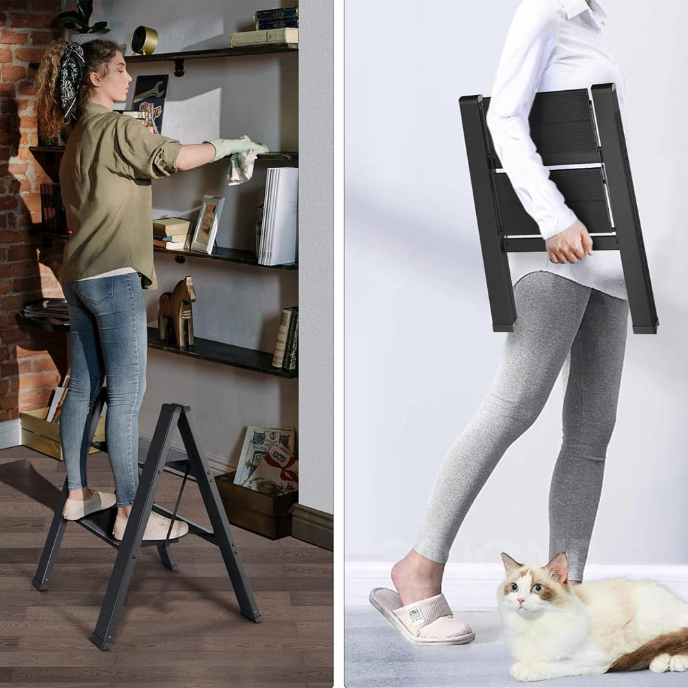 2 Step Ladder, Folding Step Stool with Wide Anti-Slip Thickened Pedal