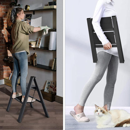 2 Step Ladder, Folding Step Stool with Wide Anti-Slip Thickened Pedal