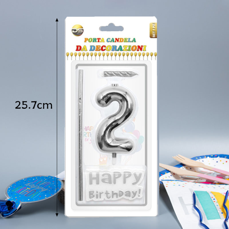 Birthday Cake Number Candles 0-9 – Silver Color