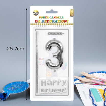 Birthday Cake Number Candles 0-9 – Silver Color