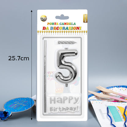 Birthday Cake Number Candles 0-9 – Silver Color