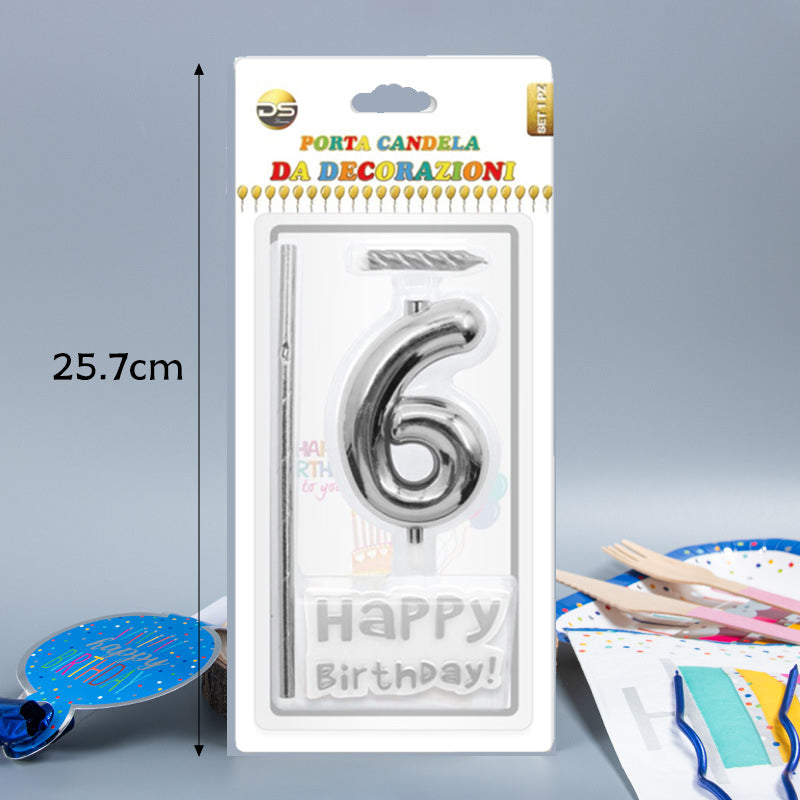 Birthday Cake Number Candles 0-9 – Silver Color