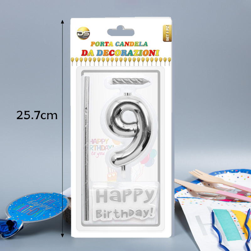 Birthday Cake Number Candles 0-9 – Silver Color