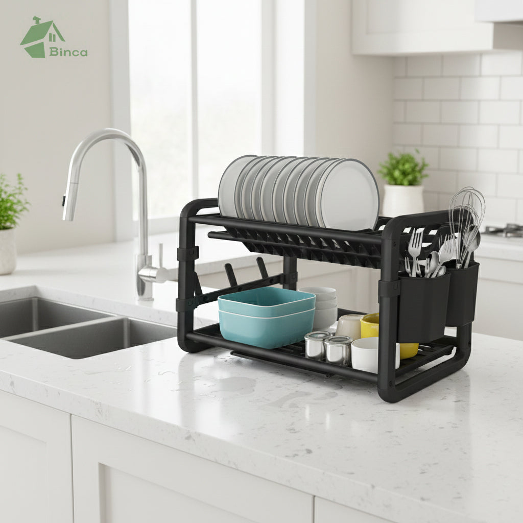 Binca Aluminum 2-Tier Dish Drying Rack 61-cm ( Black )