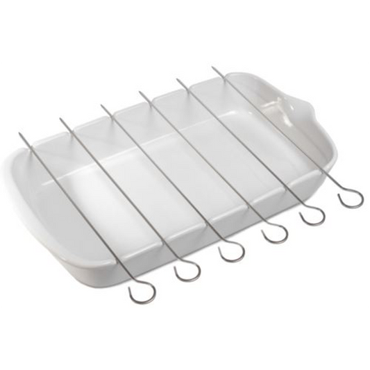 Skewers dish with 6 stainless steel skewers