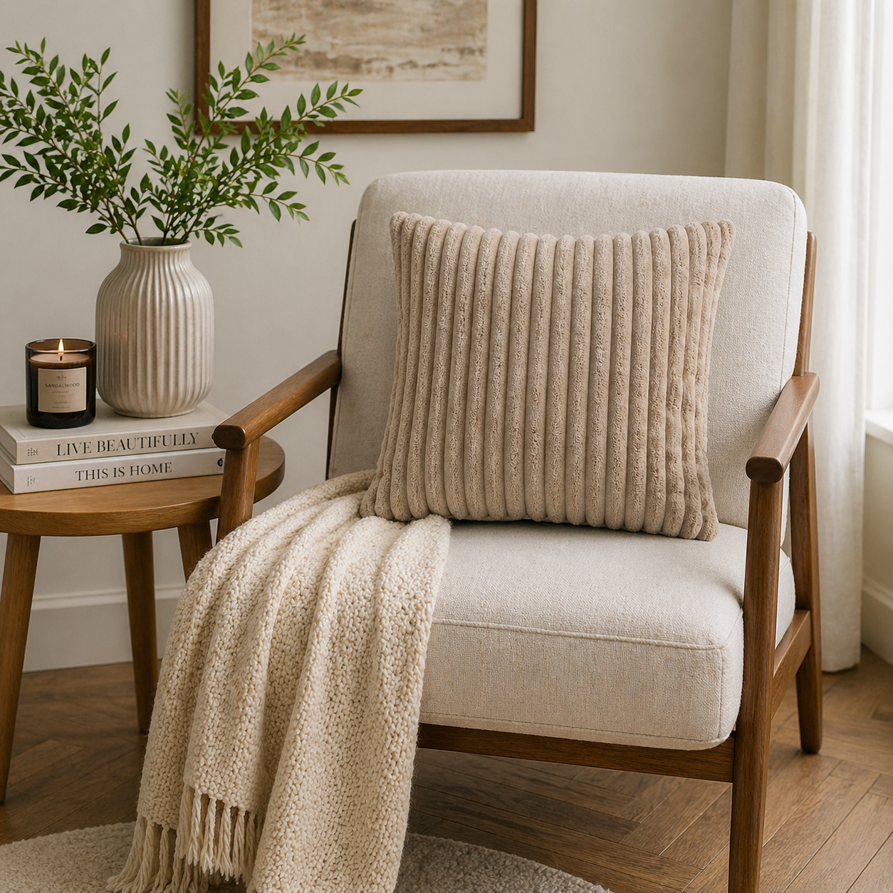 Tiseco Home Studio Cushion - Ribbed Plush Texture - Beige