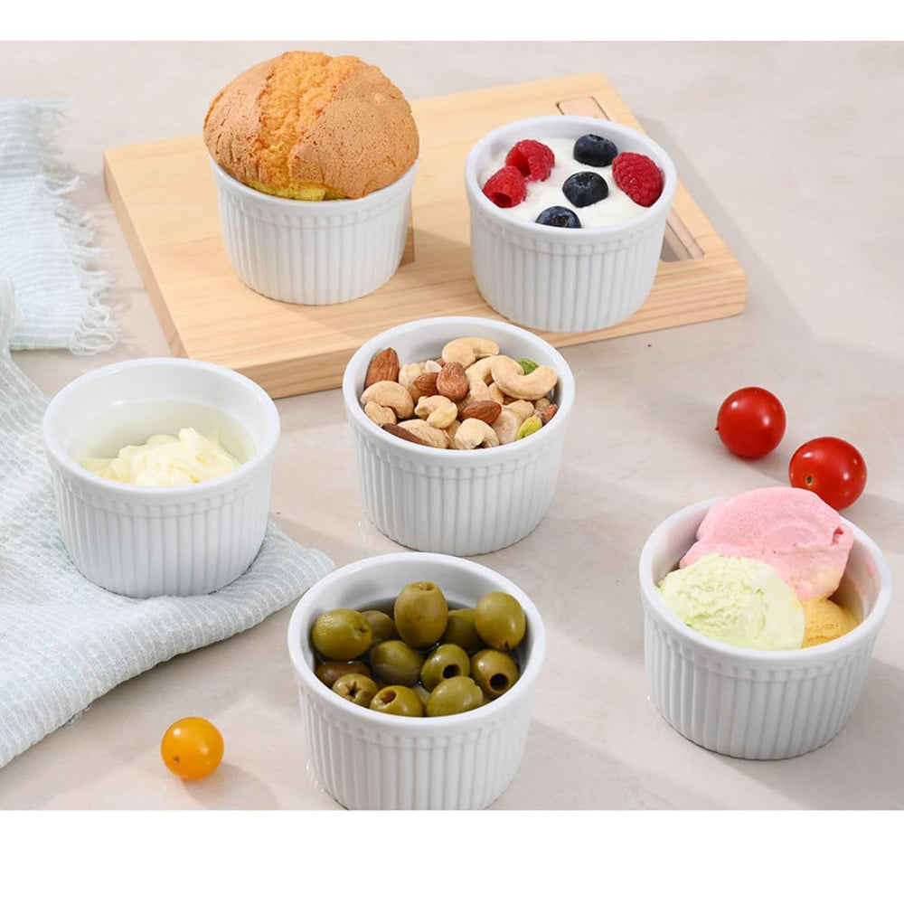 Danny Home 4-Pcs Mini Ramekins 160ml Small Ceramic Bowls for Dips, Souffle, Creme Brulee, and Baking