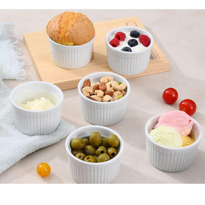 Danny Home 4-Pcs Mini Ramekins 160ml Small Ceramic Bowls for Dips, Souffle, Creme Brulee, and Baking