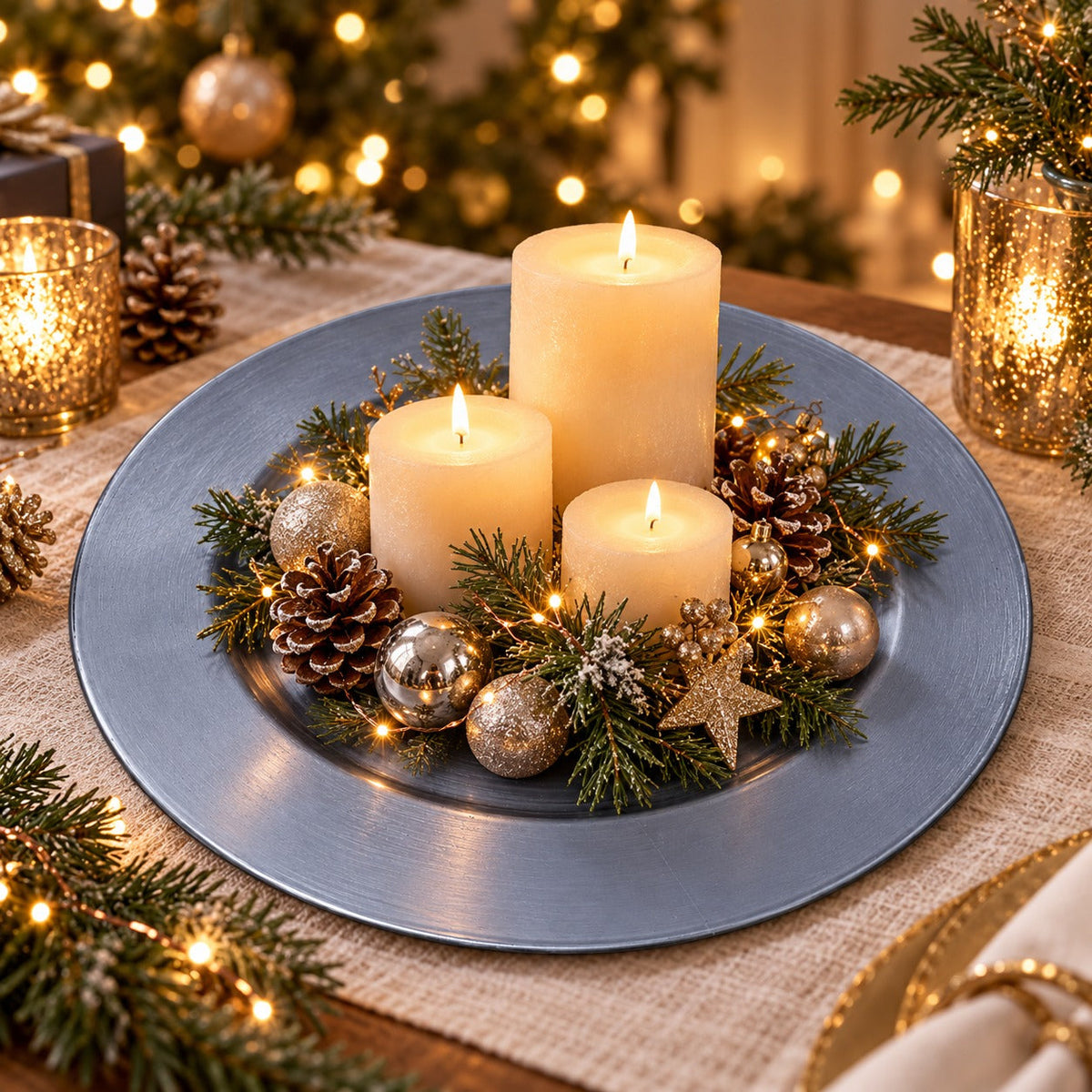 Lavender Boudoire Decorative Christmas Charger Plate – 33 cm – Silver, Lavender Grey & Blue Grey