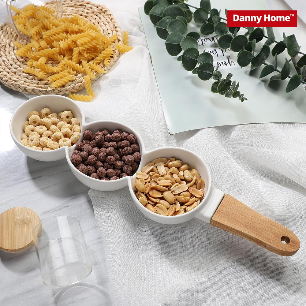 Danny Home Chips and sauce ceramic Bowls with wooden handle – 2 Parts