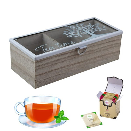 Bamboo 3-Section Tea Box With Glass Lid