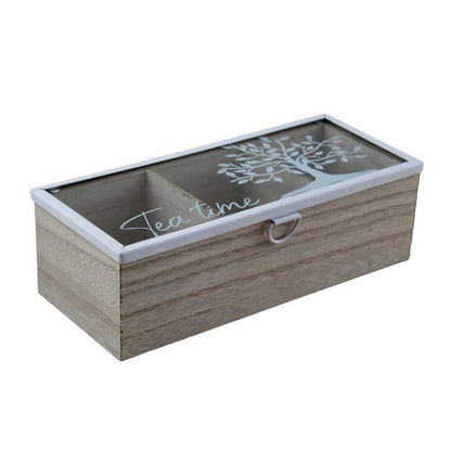 Bamboo 3-Section Tea Box With Glass Lid