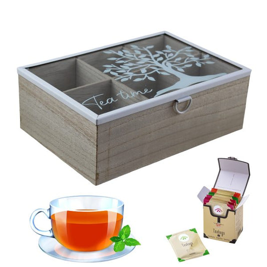 Bamboo 6-Section Tea Box With Glass Lid