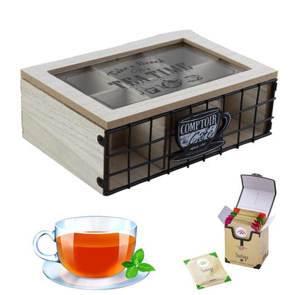 Bamboo 6-Section Tea Box With Glass Lid