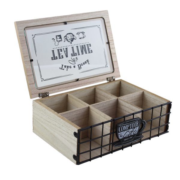 Bamboo 6-Section Tea Box With Glass Lid