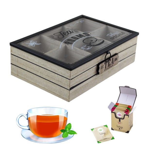 Bamboo 6-Section Tea Box With Glass Lid