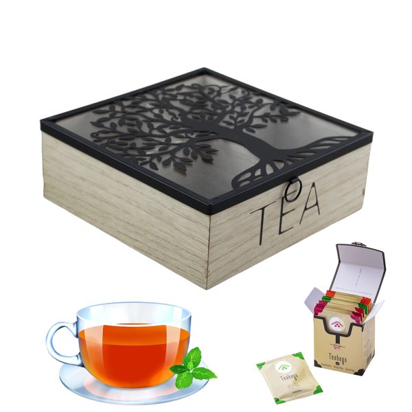 Bamboo 4-Section Tea Box With Glass Lid