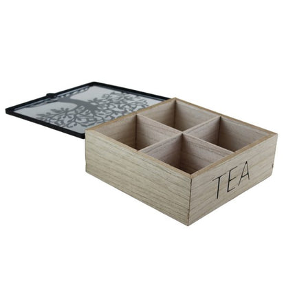 Bamboo 4-Section Tea Box With Glass Lid