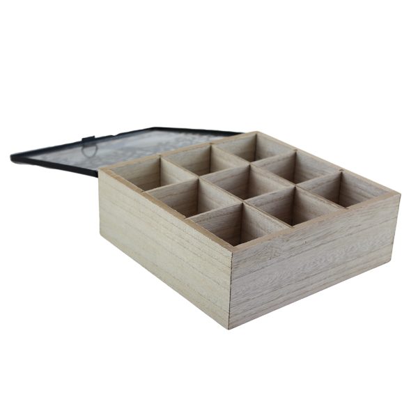 Bamboo 9-Section Tea Box With Glass Lid