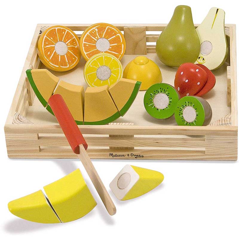 Melissa & Doug Cutting Fruit Set, Wooden Play Food, Attractive Wooden Crate