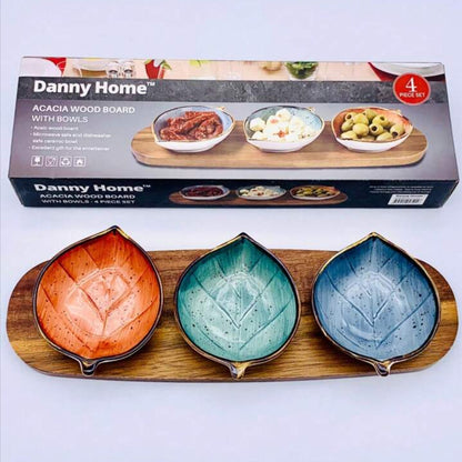 Danny Home Acacia Wood Board With Sauce Bowls