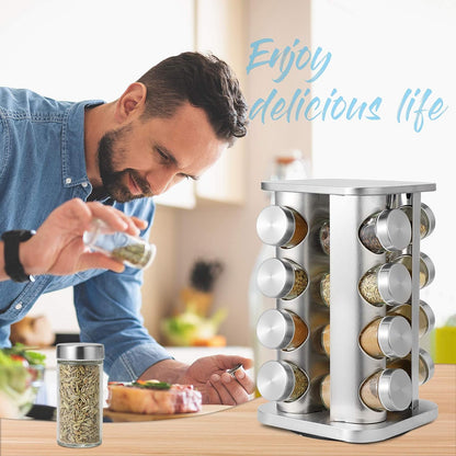 16-JARS 100ML Stainless Steel Rotating Seasoning Spice Jar Set