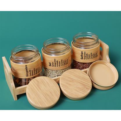 Bamboo Spice Rack Set with 3 Glass Jars Plastic Lid – 400 #CB-TWJ37