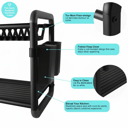 Binca Aluminum 2-Tier Dish Drying Rack 61-cm ( Black )