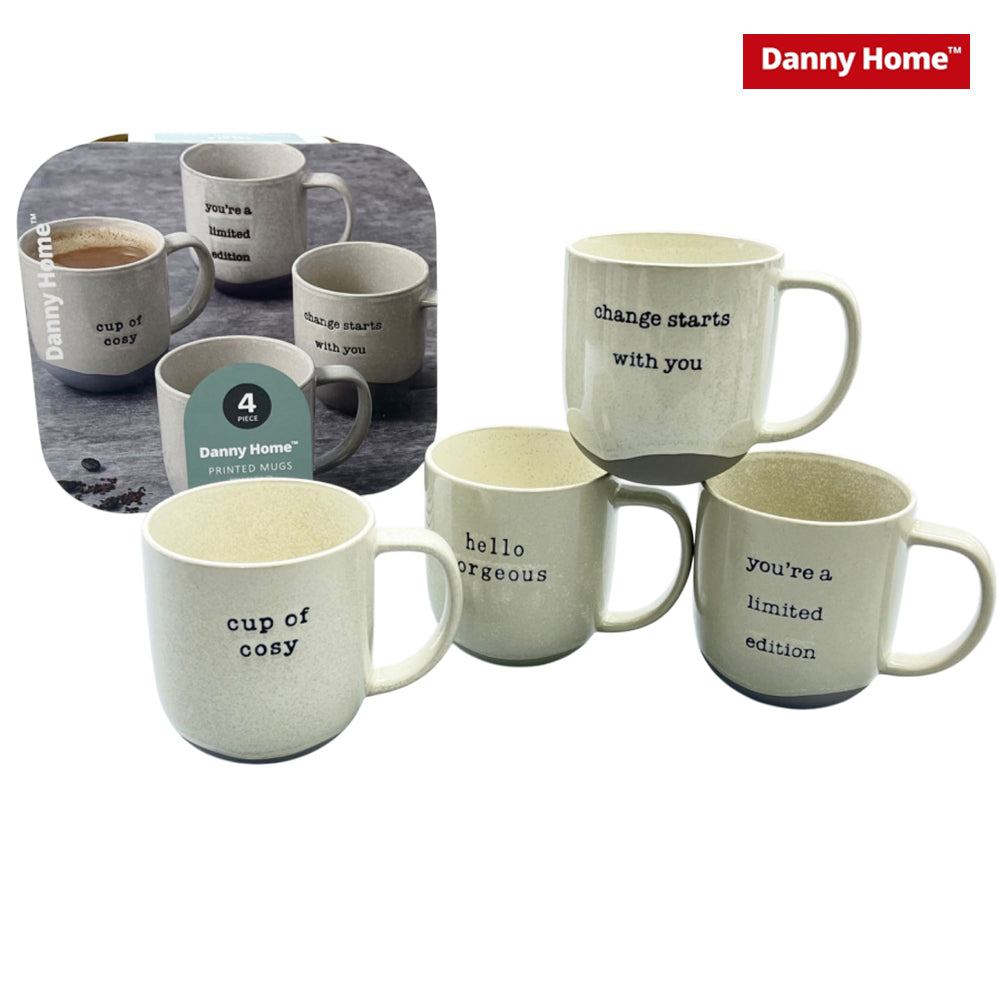 Danny Home 4-Piece Porcelain Printed Mugs Set – 400ml