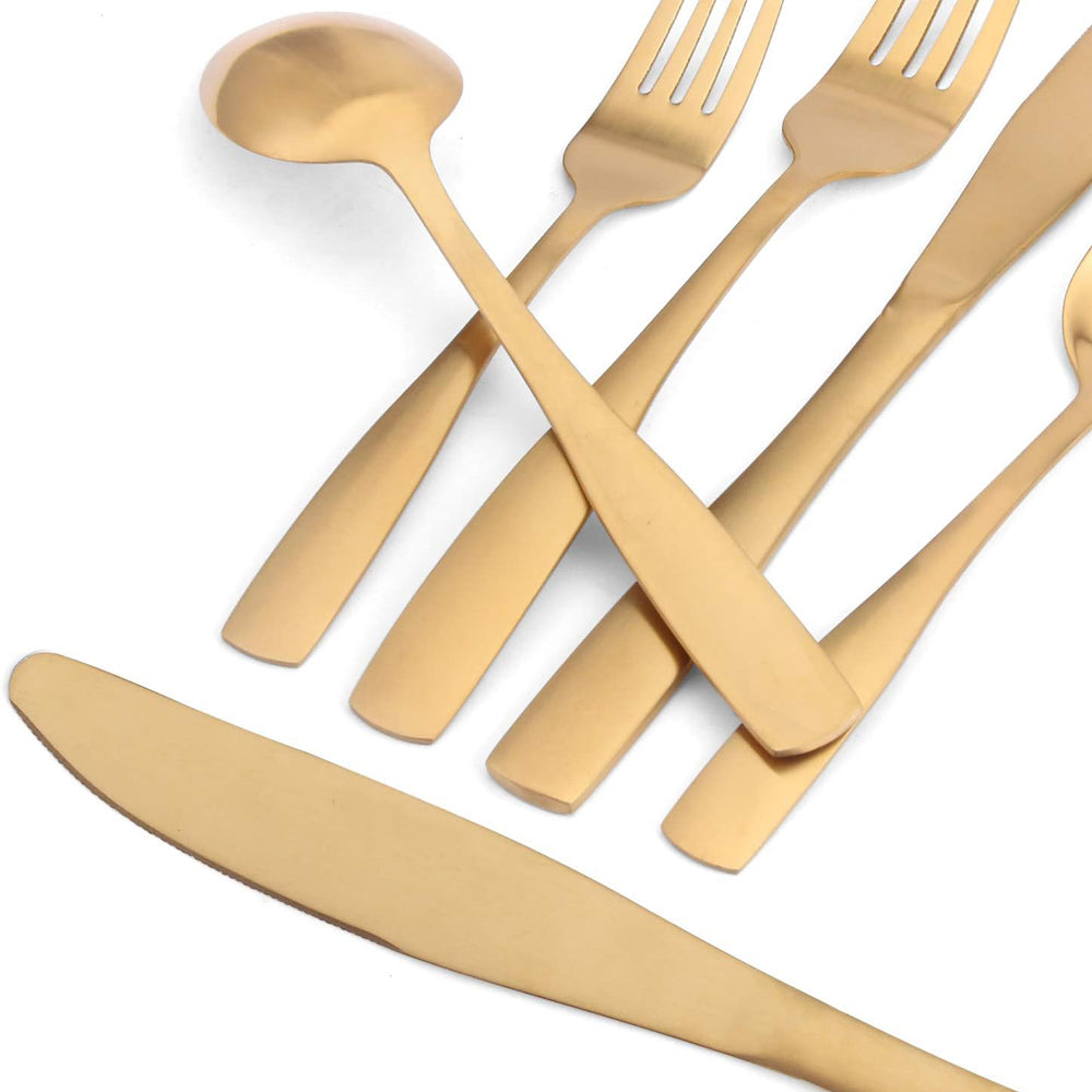 Danny Home 30-Pieces Stainless Steel Elegant Matte Gold Flatware Set
