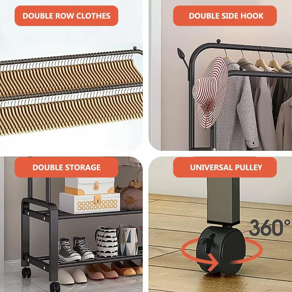Clothing Hanger Stand, 2 Clothes Rail, 2 Storage shelf