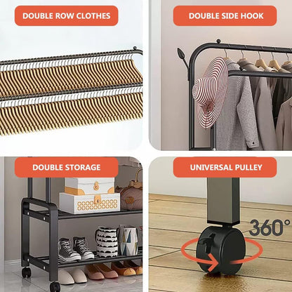 Clothing Hanger Stand, 2 Clothes Rail, 2 Storage shelf
