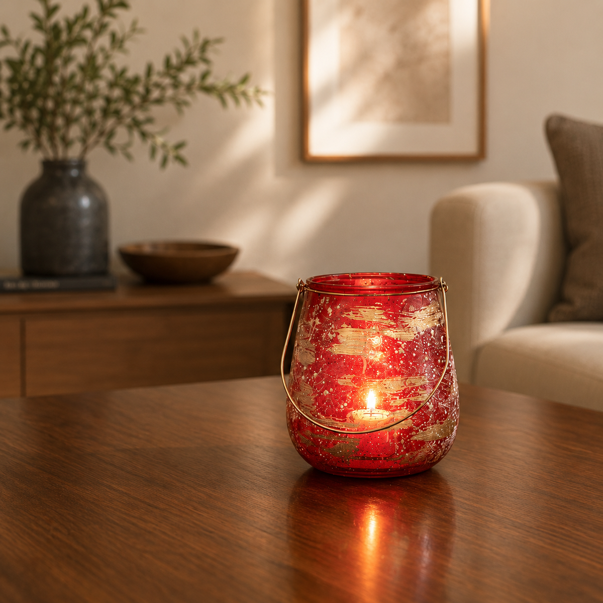 Christmas Glenna Hurricane Light Red Vase