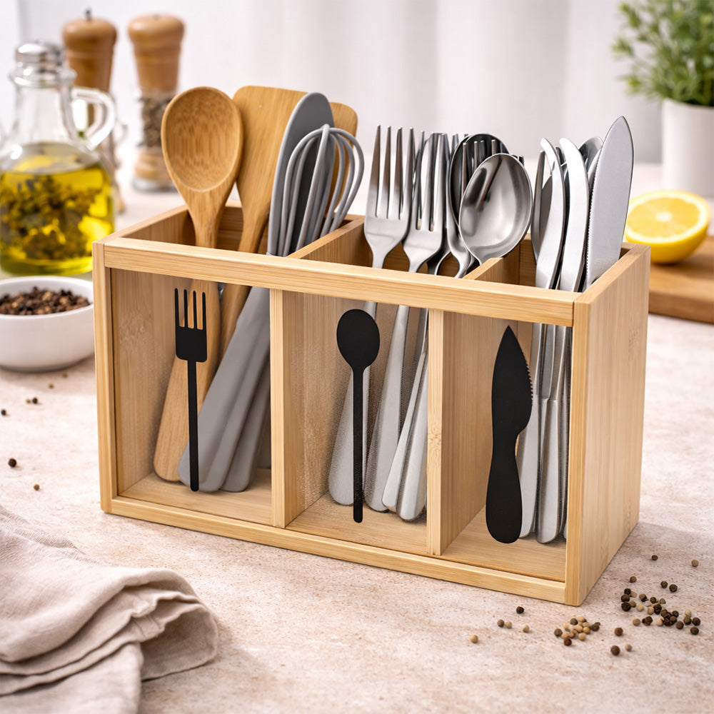 Bamboo Utensil Holder – 3 Section