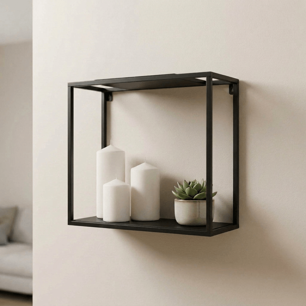 Micasa Modern Black Steel Rectangular Wall Shelf Box