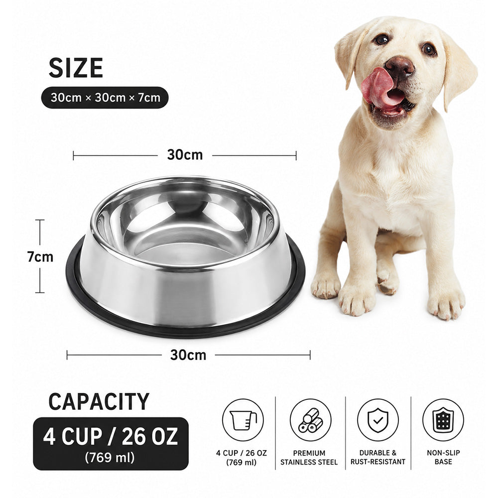 30cm Non-Slip Stainless Steel Dog Bowls MB1072