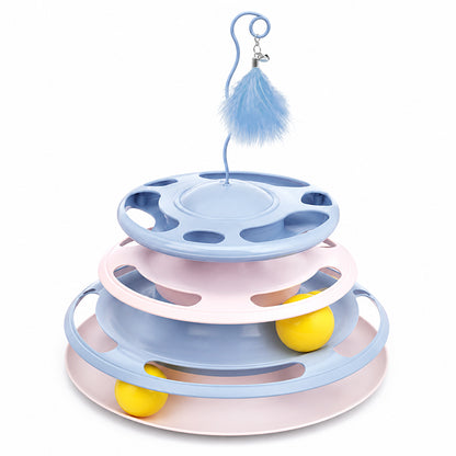 3-Level Interactive Cat Toy with Feather Teaser & Track Balls MB372