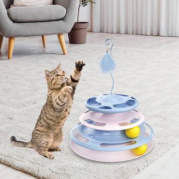 3-Level Interactive Cat Toy with Feather Teaser & Track Balls MB372