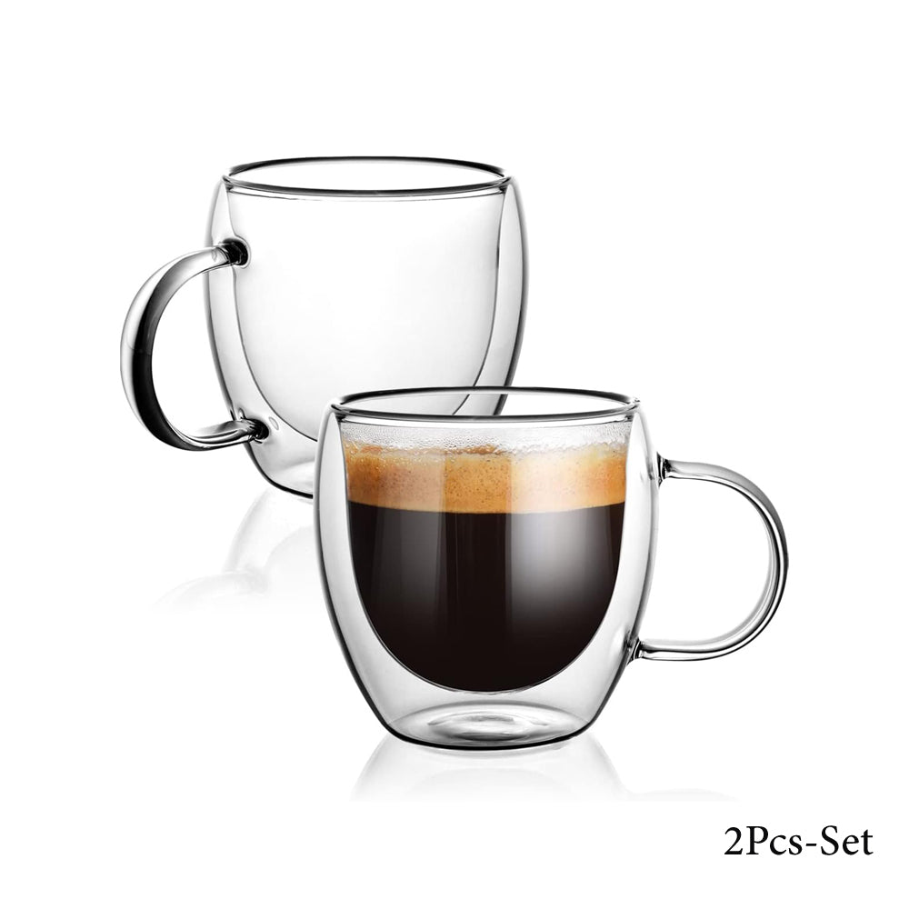 2-Pieces Luxury Double Walled Espresso Coffee Cups with Handle – 80ml