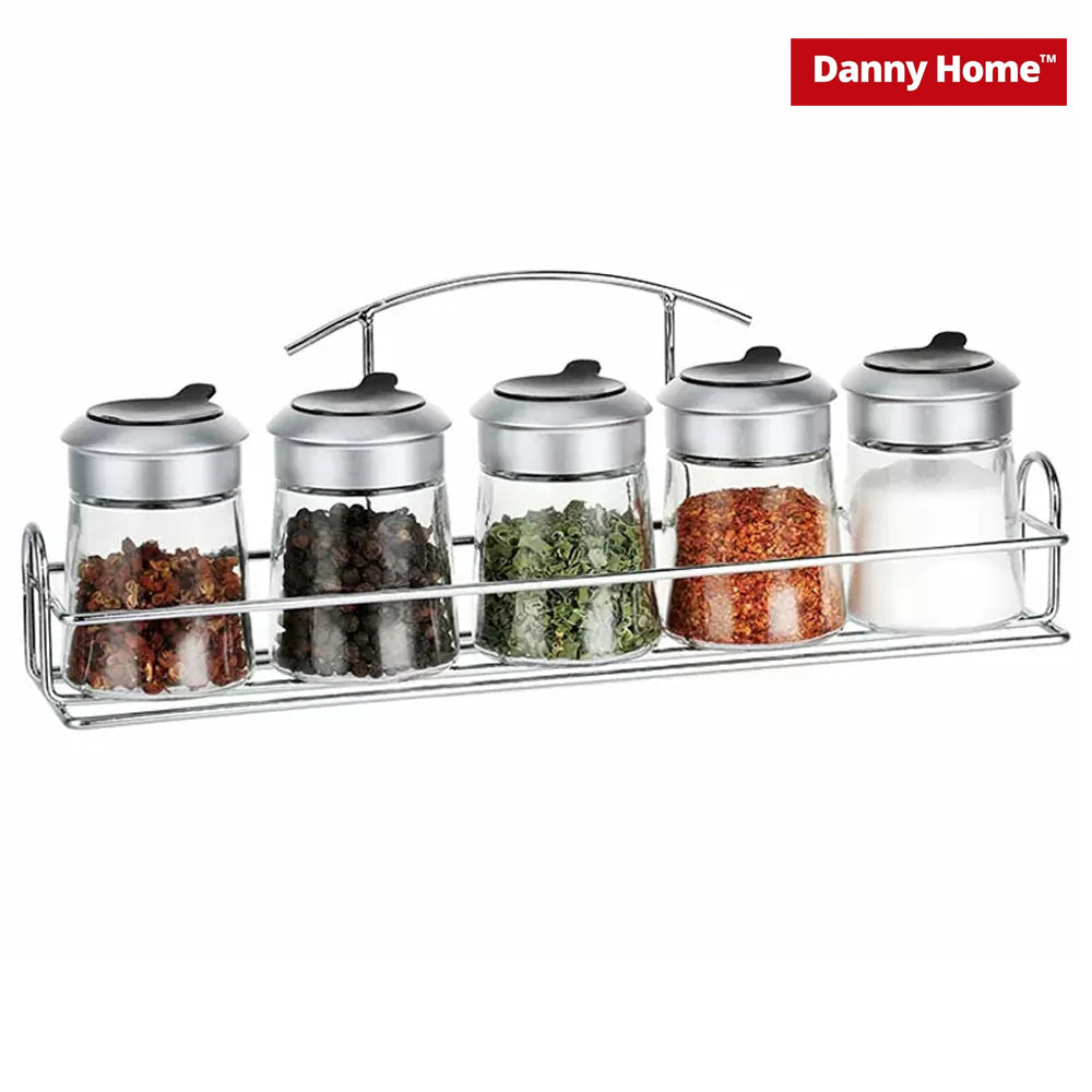 Danny Home Glass 5-Pcs Spice Jars & Stand 60ml