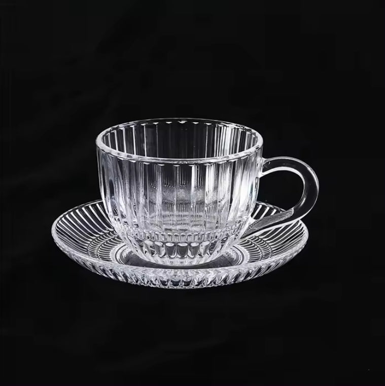 DELI 6-Pieces 240-ml Glass Coffee & Tea Mug Set with Saucers