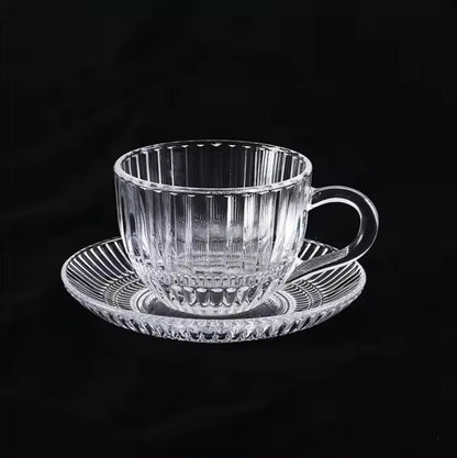 DELI 6-Pieces 240-ml Glass Coffee & Tea Mug Set with Saucers