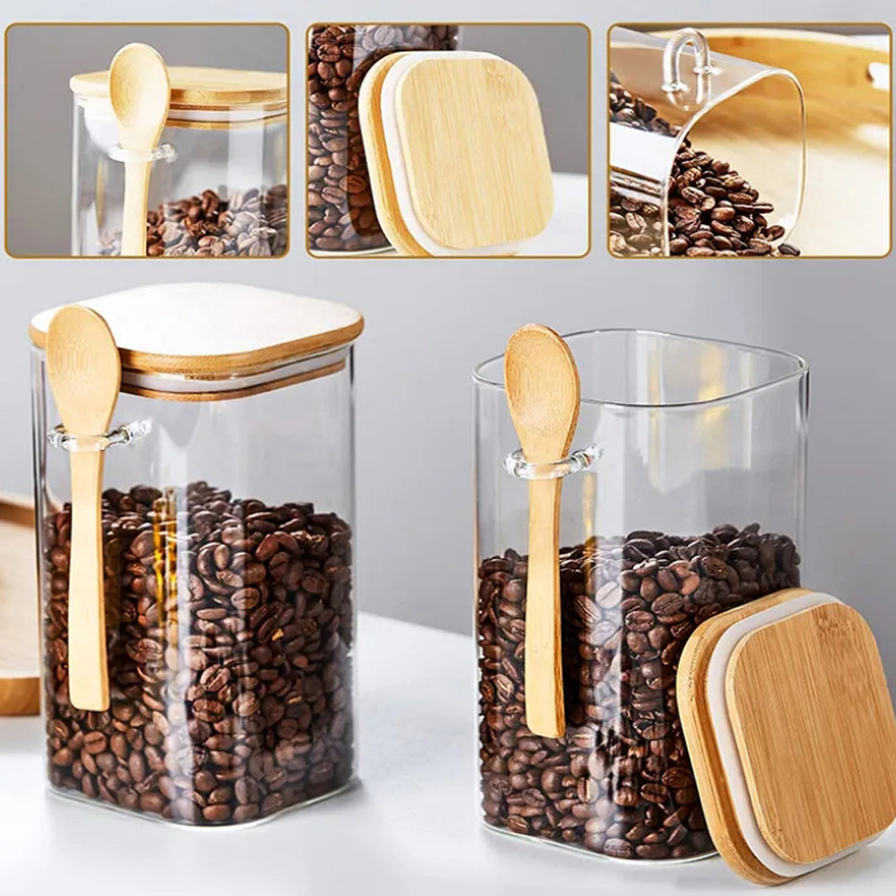 Glass Jar Container with Bamboo Lid + Spoon 270-ml