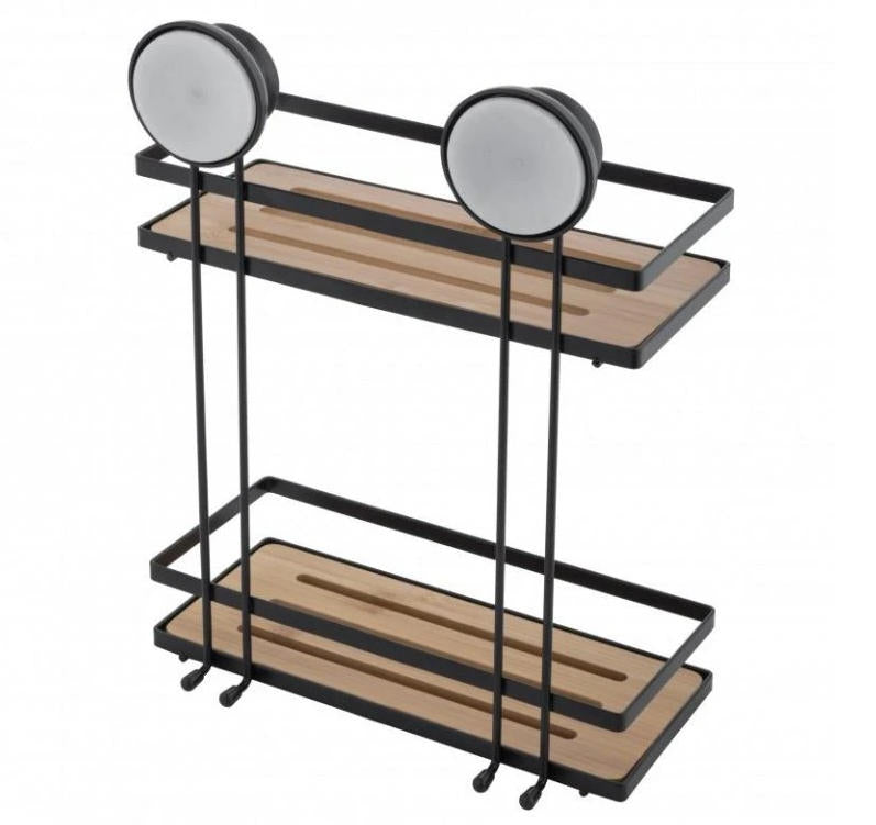 Bath &amp; Kitchen Shelf Suction Cups Metal With Bamboo 37x26x10.5cm